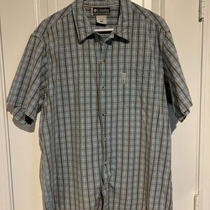 Columbia Men's Casual Blue and Brown Plaid Shirt